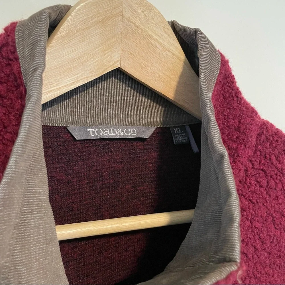 Toad&Co Sheridan Sherpa Wool Blend‎ Burgundy Fleece Vest Size XL
